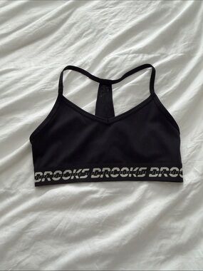 Brooks Black Racerback Logo Elastic Sports Bra